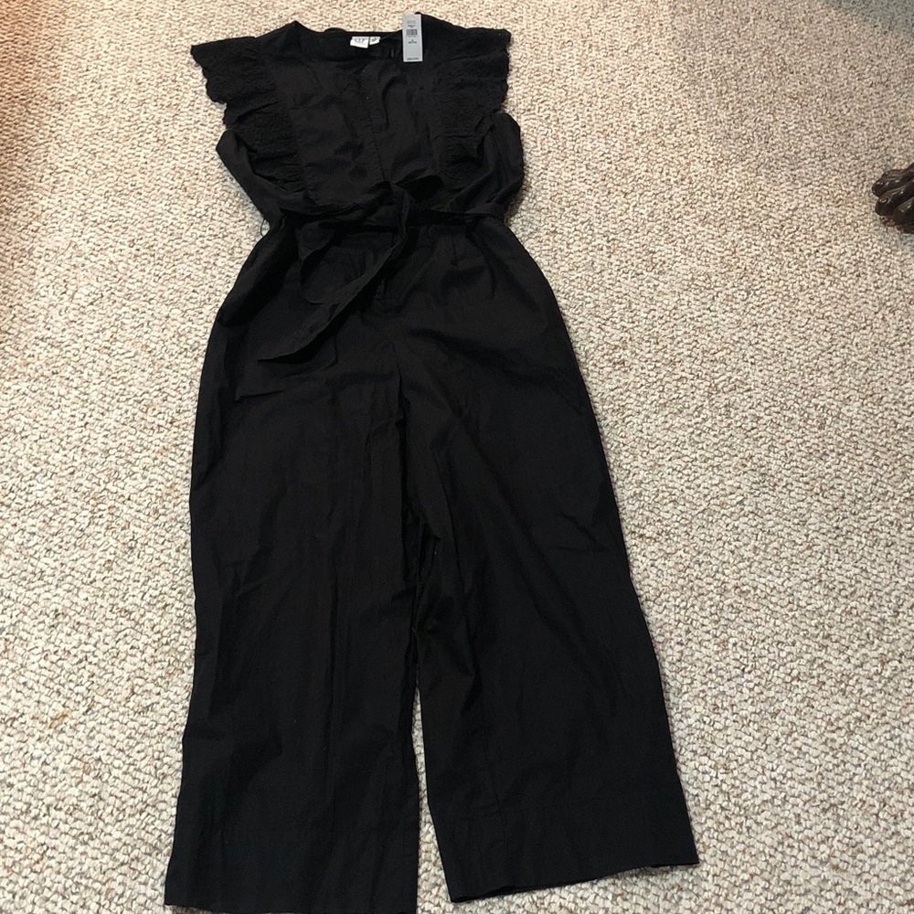 NEW GAP 100% Cotton Eyelet Ruffle Lightweight Black Sleeveless Summer Jumpsuit 8